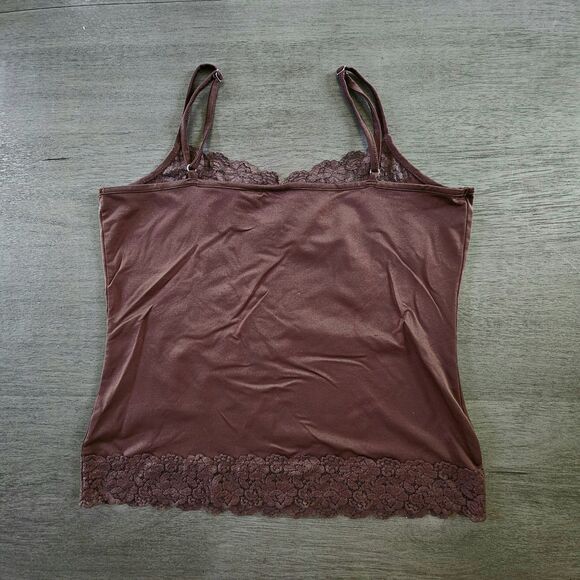 Cato Women's L Camisole Tank Lace Trim Y2K Brown Spaghetti Straps Baselayer - Picture 2 of 6
